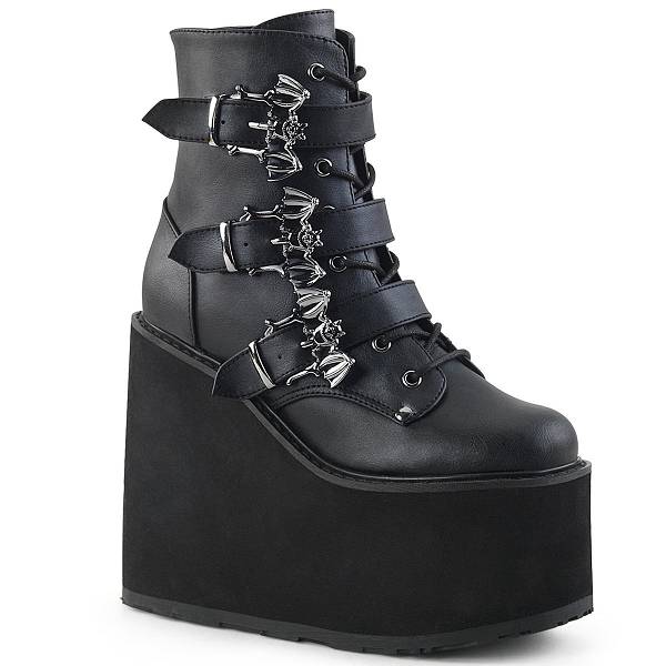 Demonia Women's Swing-103 Platform Boots - Black Vegan Leather D5127-49US Clearance